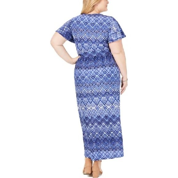 NY Collection Beaded Self Tie Blue Maxi Dress 1X Petite - Picture 5 of 9